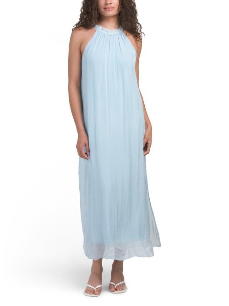 Rosemarine Made In Italy Silk Blend Halter Maxi Dress